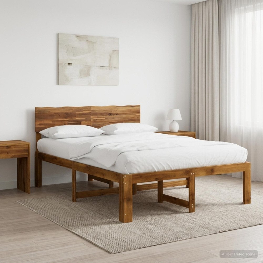 vidaXL Dubbel sängram med huvudgavel ROSTOCK Naturlig 150 x 200 cm