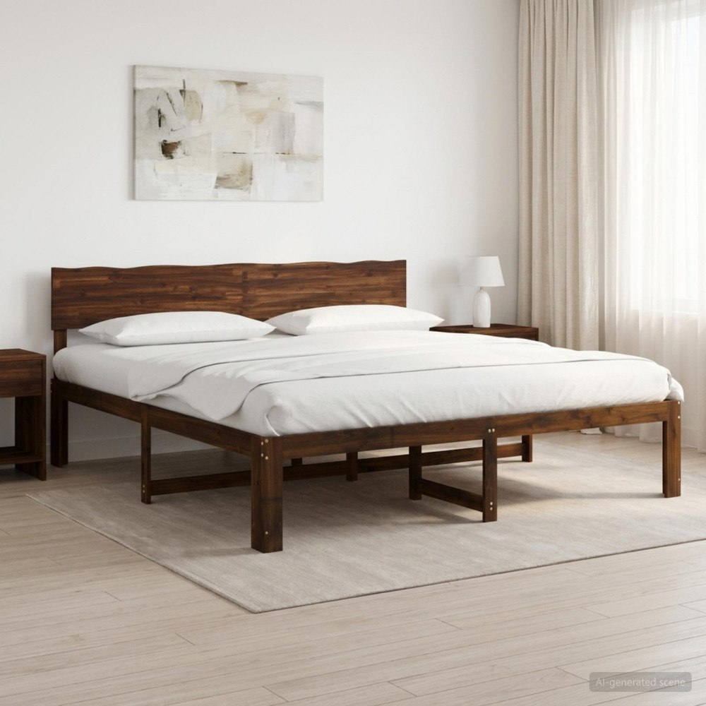 vidaXL Dubbel sängram med huvudgavel ROSTOCK Mörkbrun 180 x 200 cm