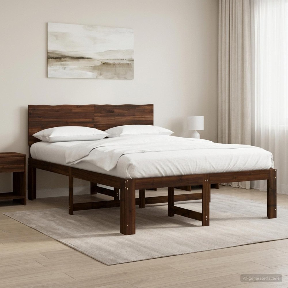 vidaXL Dubbel sängram med huvudgavel ROSTOCK Mörkbrun 135 x 190 cm