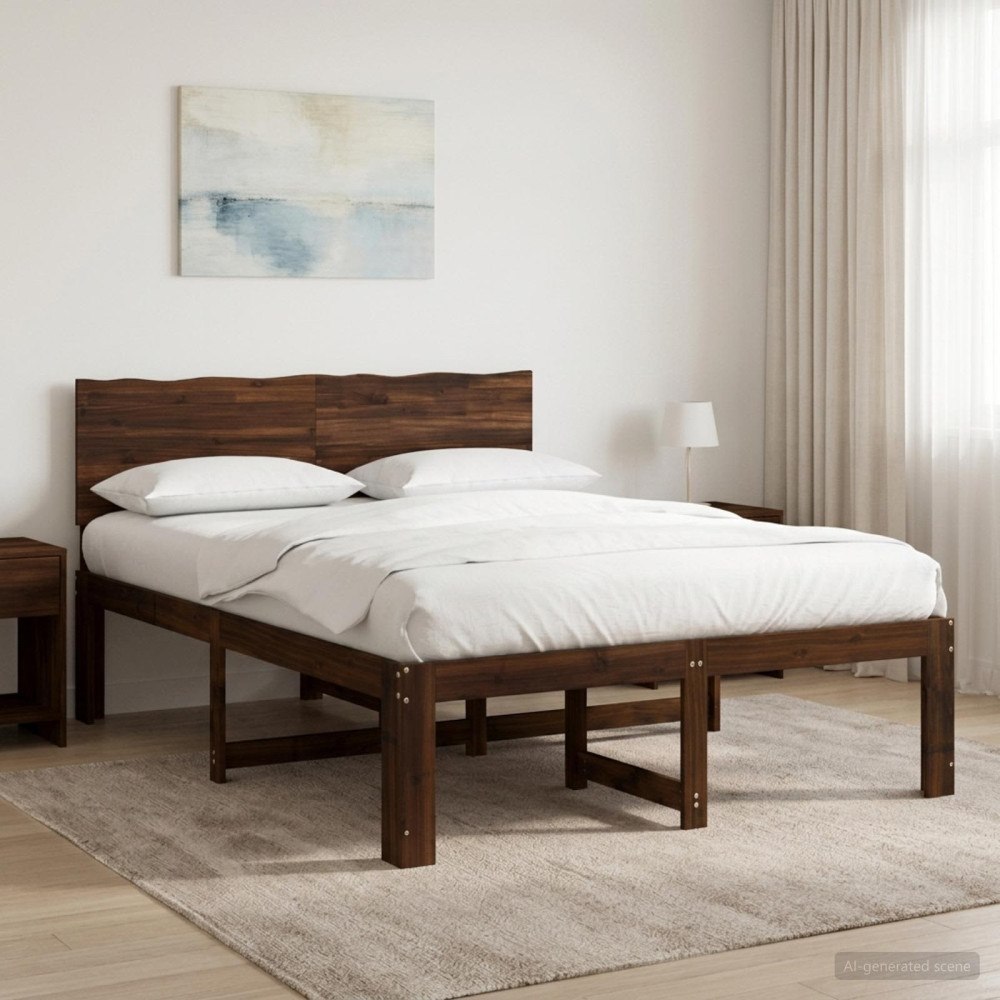 vidaXL Dubbel sängram med huvudgavel ROSTOCK Mörkbrun 140 x 190 cm