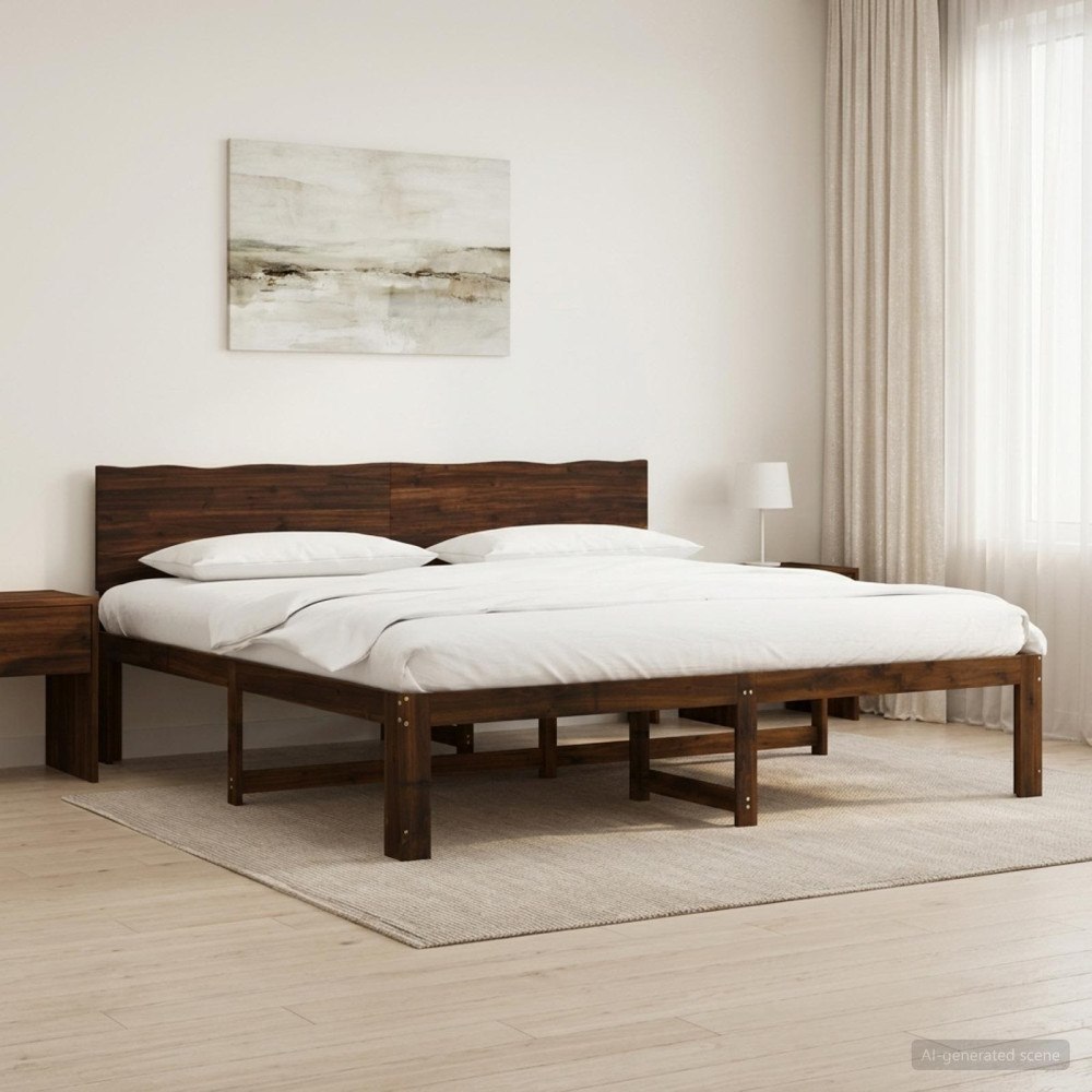 vidaXL Dubbel sängram med huvudgavel ROSTOCK Mörkbrun 180 x 200 cm