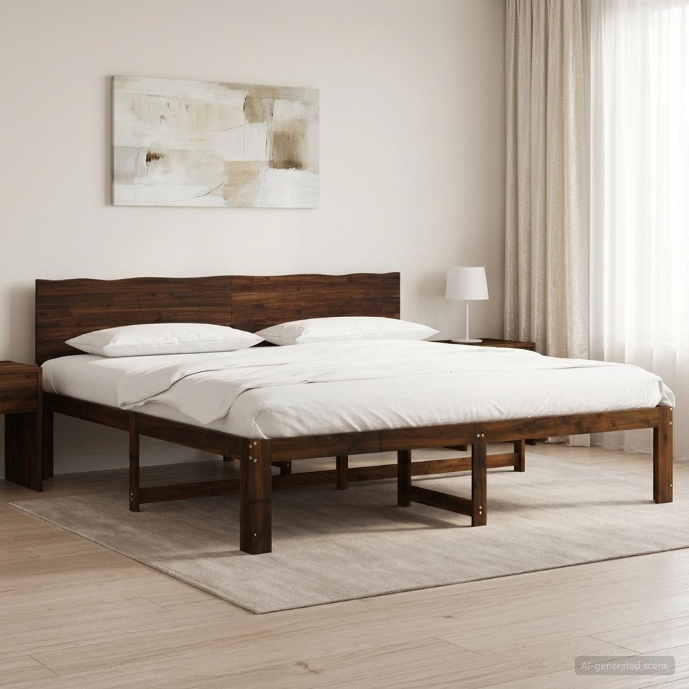 vidaXL Dubbel sängram med huvudgavel ROSTOCK Mörkbrun 200 x 200 cm