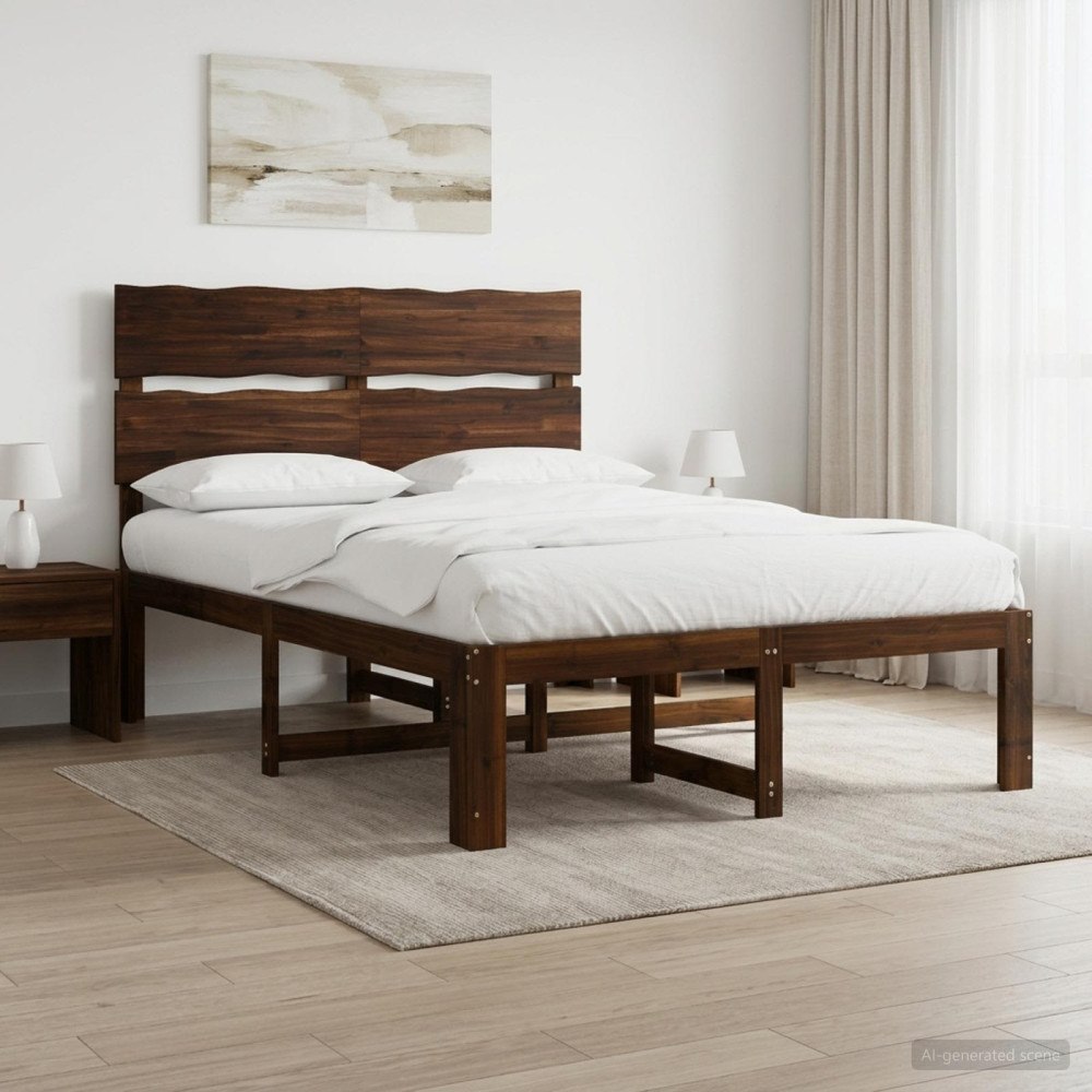 vidaXL Dubbel sängram med huvudgavel ROSTOCK Mörkbrun 135 x 190 cm
