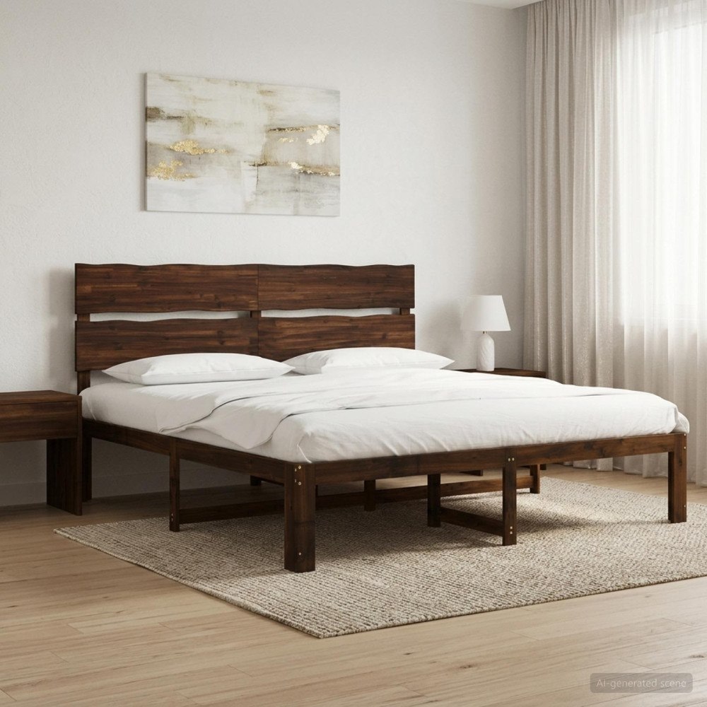vidaXL Dubbel sängram med huvudgavel ROSTOCK Mörkbrun 180 x 200 cm