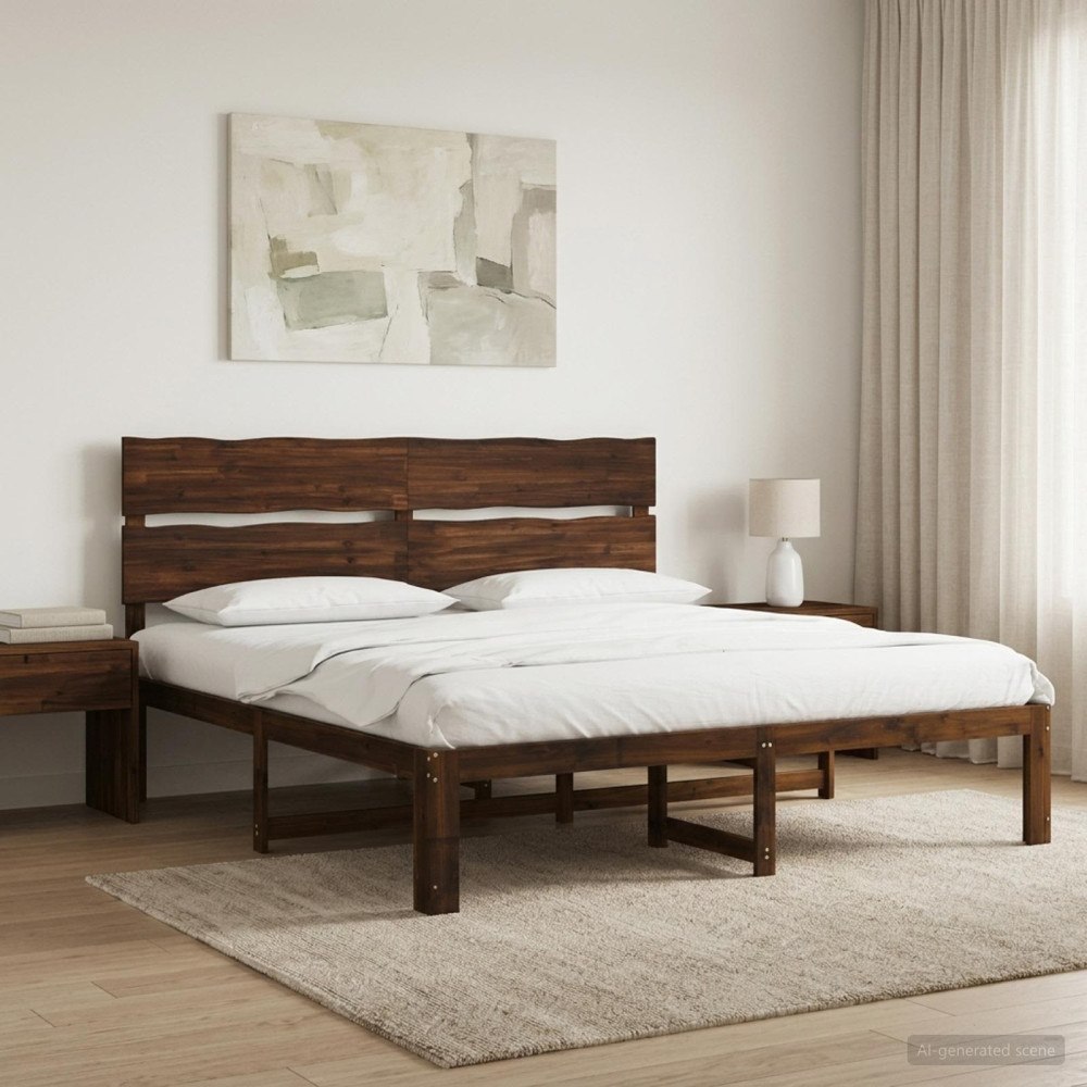 vidaXL Dubbel sängram med huvudgavel ROSTOCK Mörkbrun 200 x 200 cm
