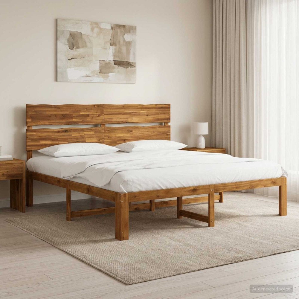 vidaXL Dubbel sängram med huvudgavel ROSTOCK Naturlig 200 x 200 cm
