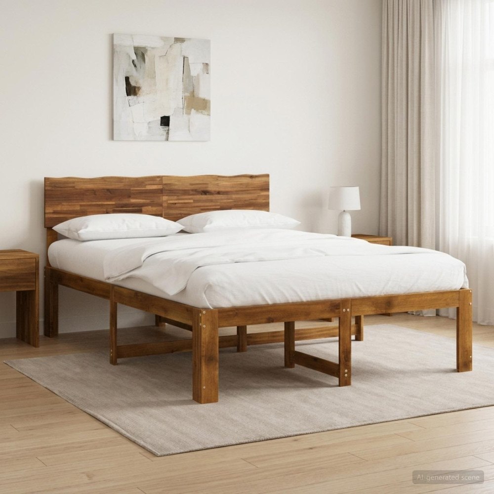 vidaXL Dubbel sängram med huvudgavel ROSTOCK Naturlig 152 x 203 cm