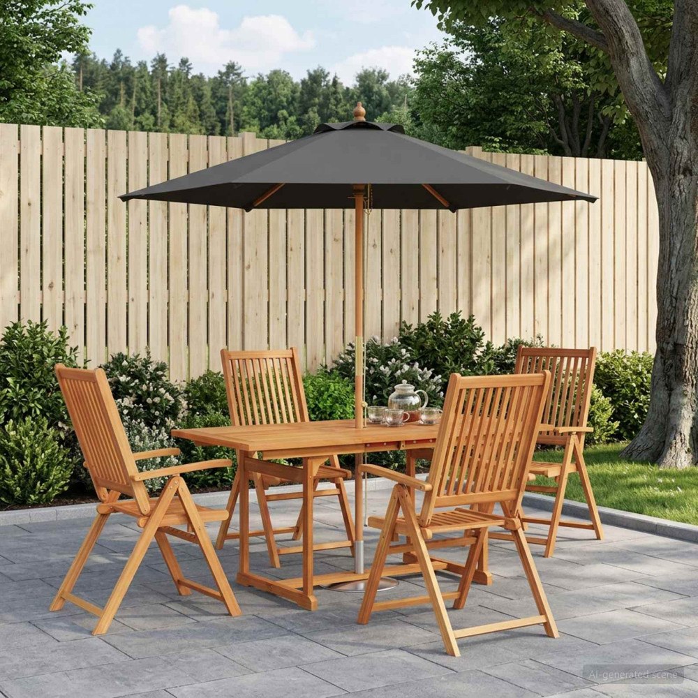 vidaXL Uteplatsmatbord med parasoll 6 st 4-sits Antracit och Natur
