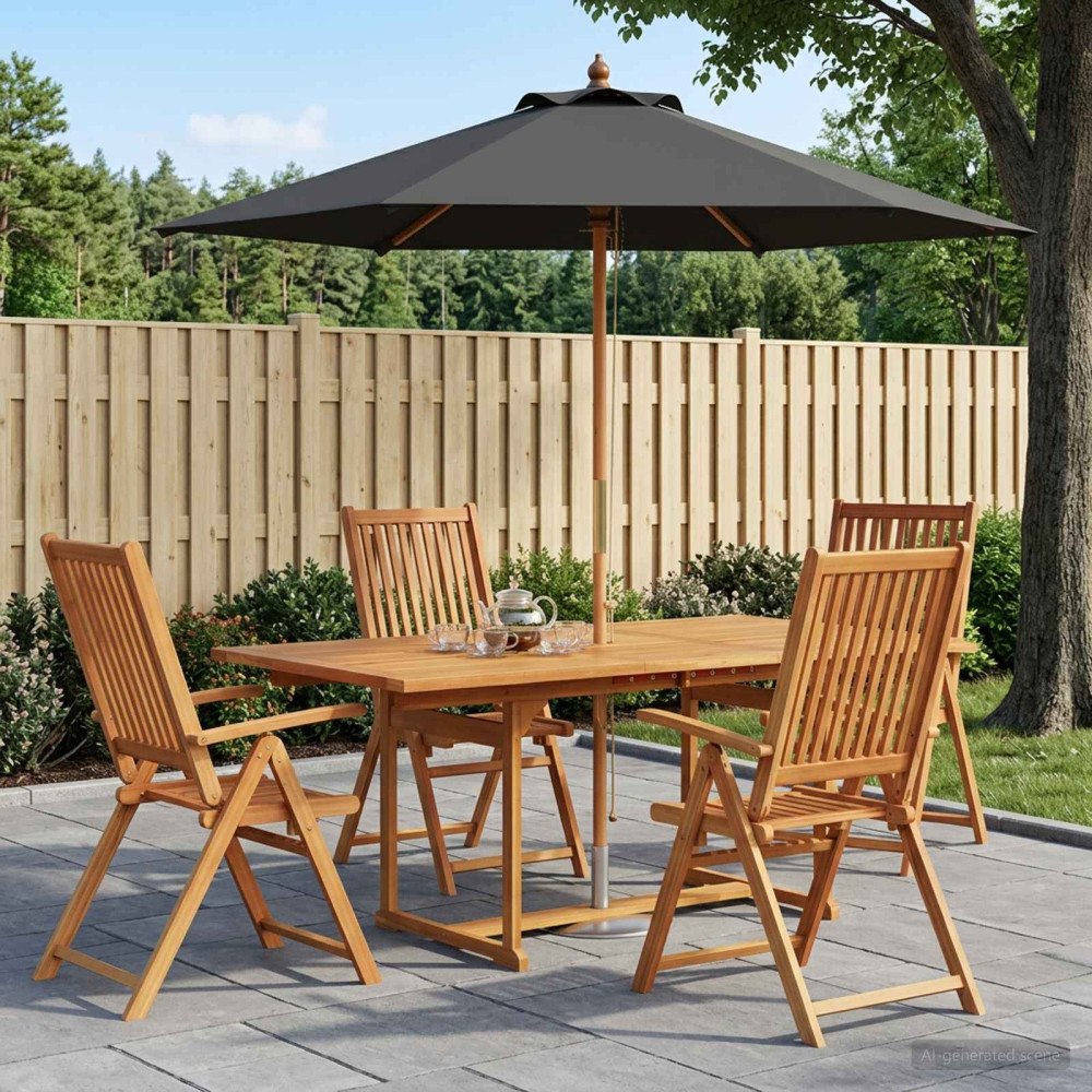 vidaXL Uteplatsmatbord med parasoll 6 st 4-sits Antracit och Natur
