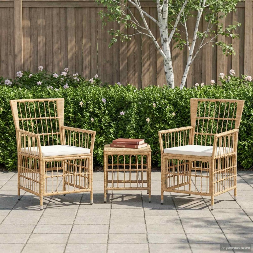 vidaXL Trädgårdsstolar 2 st Naturlig PE rattan, Stål och Polyester Tyg