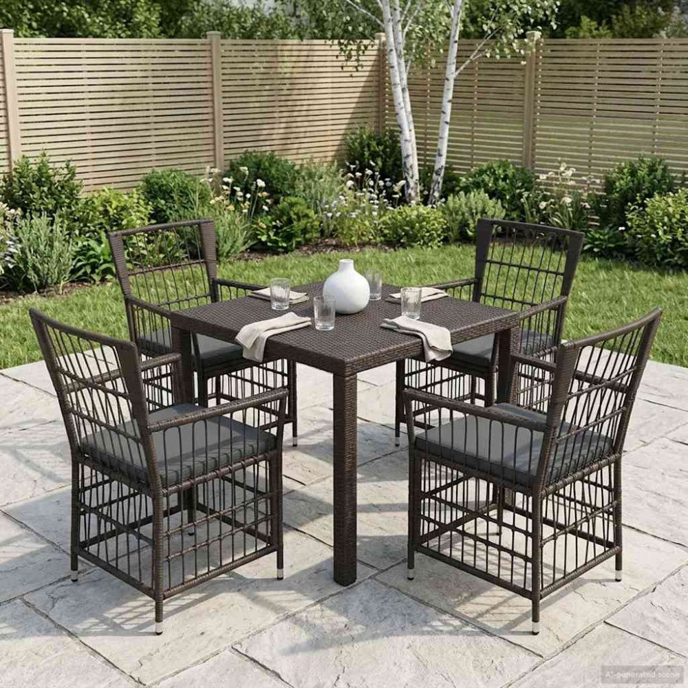 vidaXL Trädgårdsstolar 4 st Svart PE rattan, Stål och Polyester Tyg
