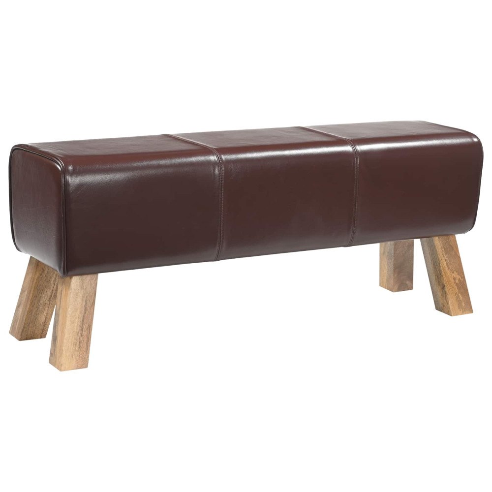vidaXL bänk 110 x 30 x 45 cm Äkta läder Mörkbrun