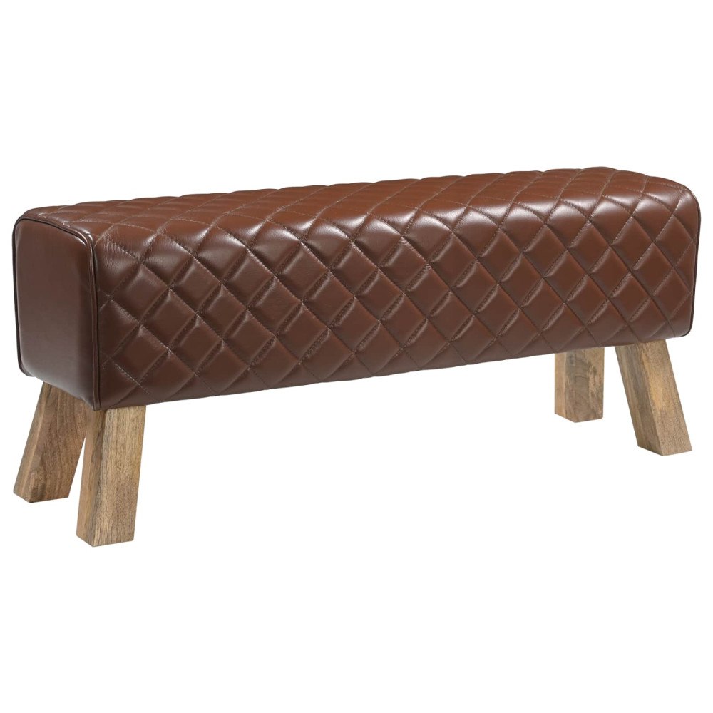 vidaXL bänk 110 x 30 x 45 cm Äkta läder Brun diamant