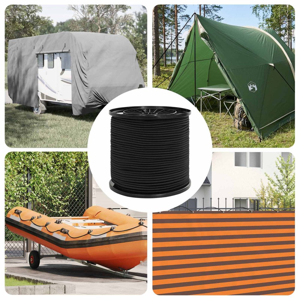 vidaXL Bungee-rep 4 mm Svart PP och gummi