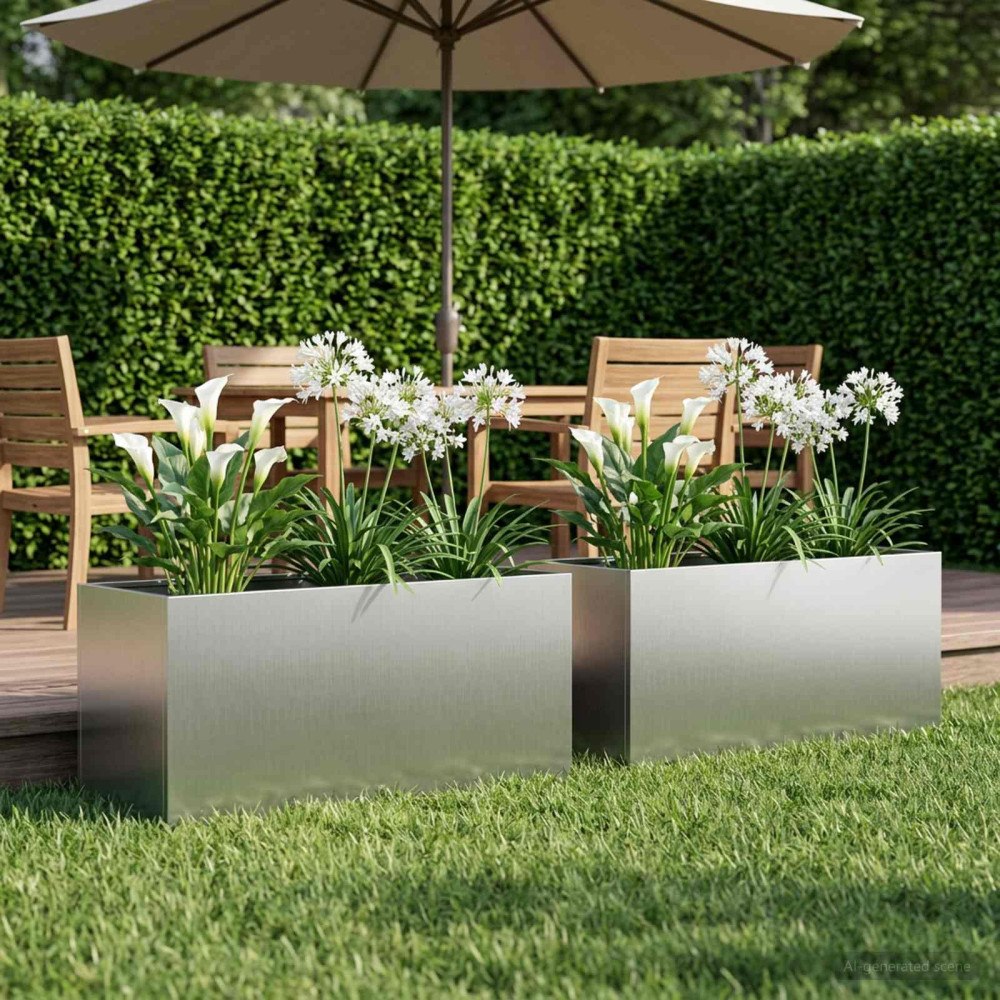 vidaXL Trädgårdsplanterare 2 st Silver 100 x 40 x 40 cm
