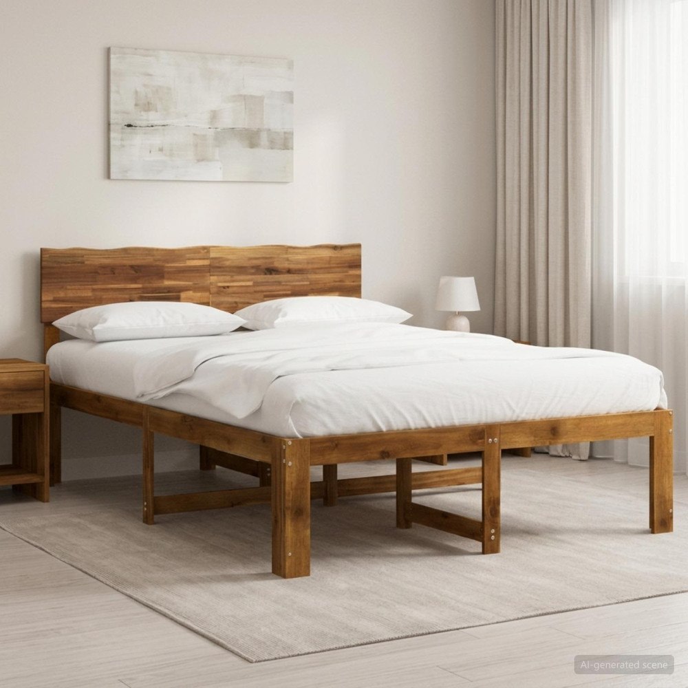 vidaXL Dubbel sängram med huvudgavel ROSTOCK Naturlig 135 x 190 cm