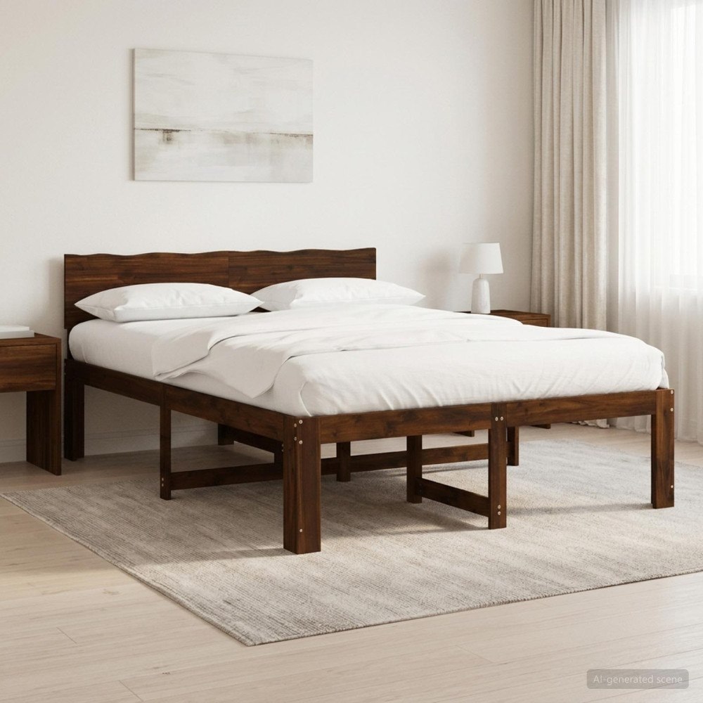 vidaXL Dubbel sängram med huvudgavel ROSTOCK Mörkbrun 120 x 190 cm
