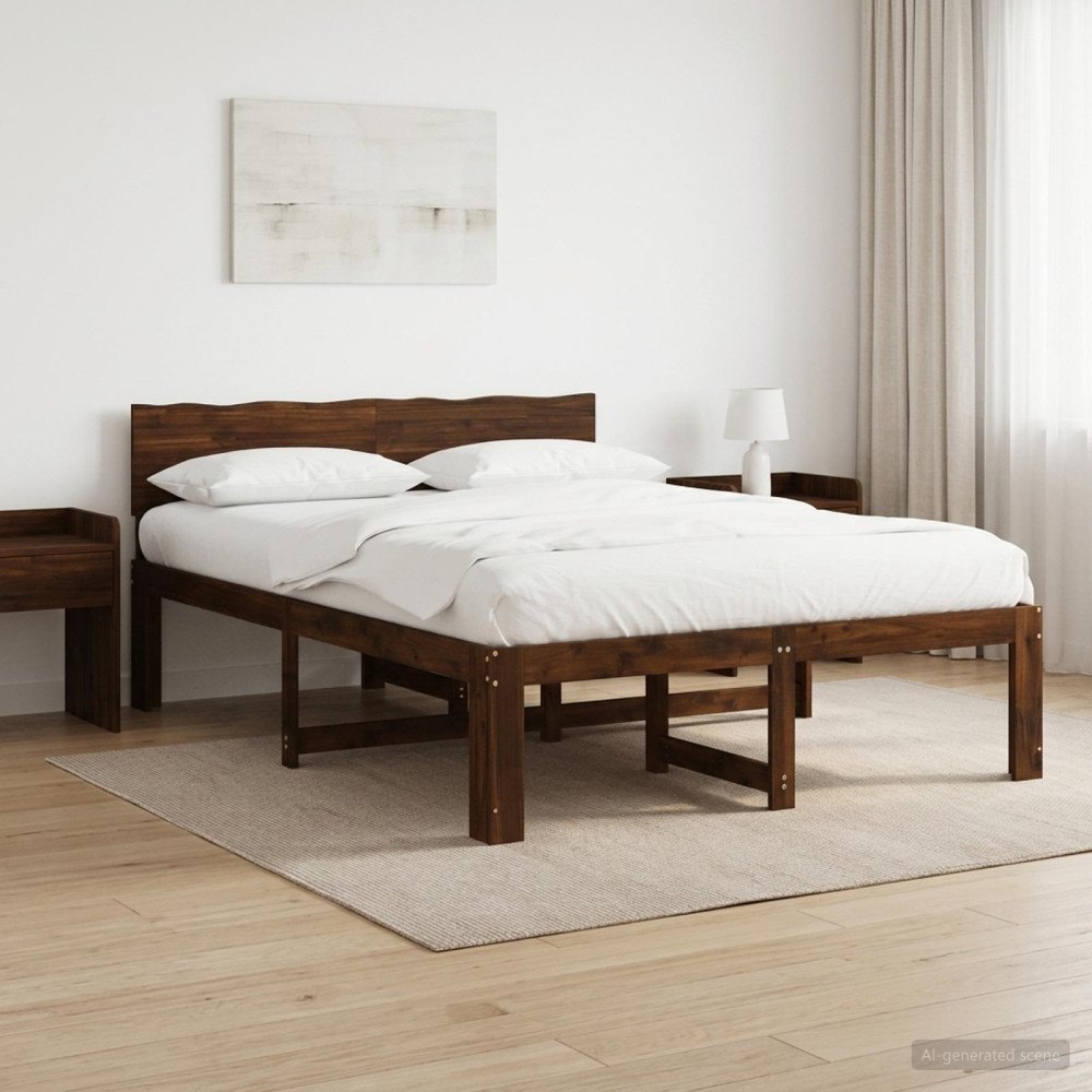 vidaXL Dubbel sängram med huvudgavel ROSTOCK Mörkbrun 135 x 190 cm