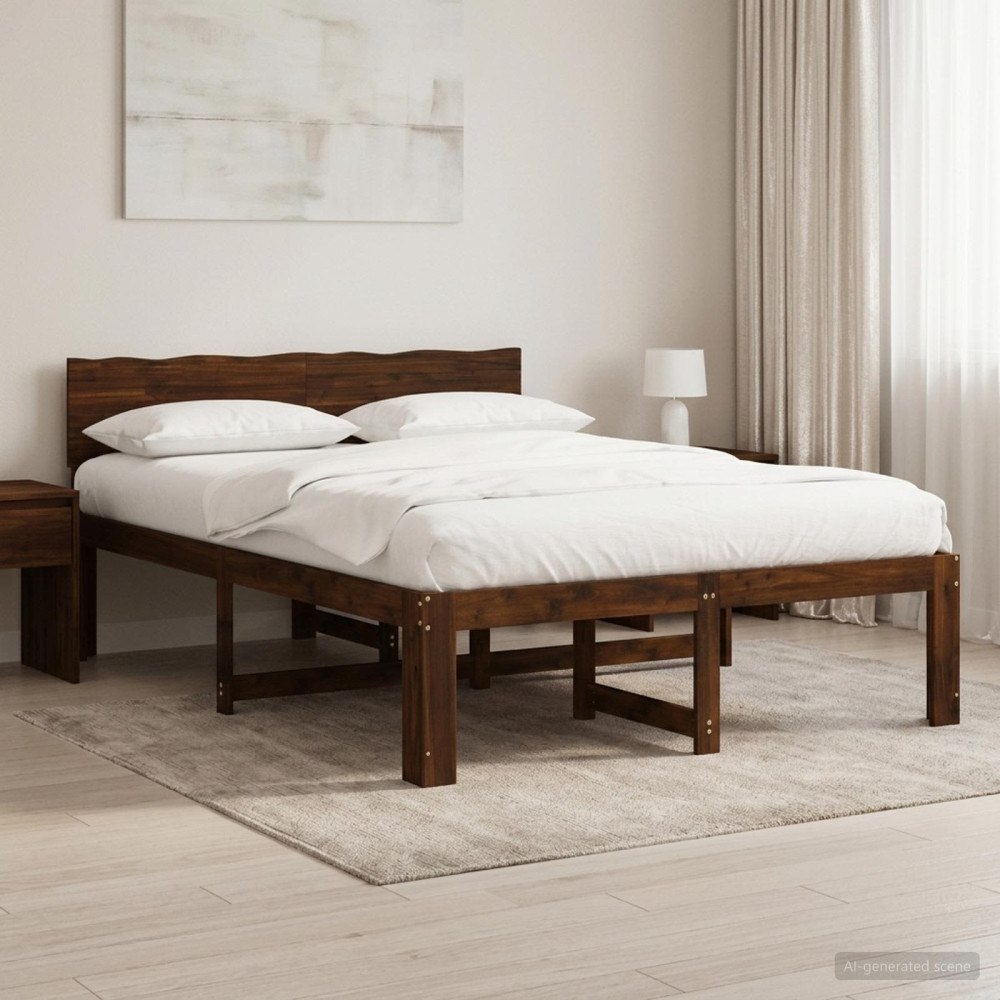 vidaXL Dubbel sängram med huvudgavel ROSTOCK Mörkbrun 140 x 190 cm