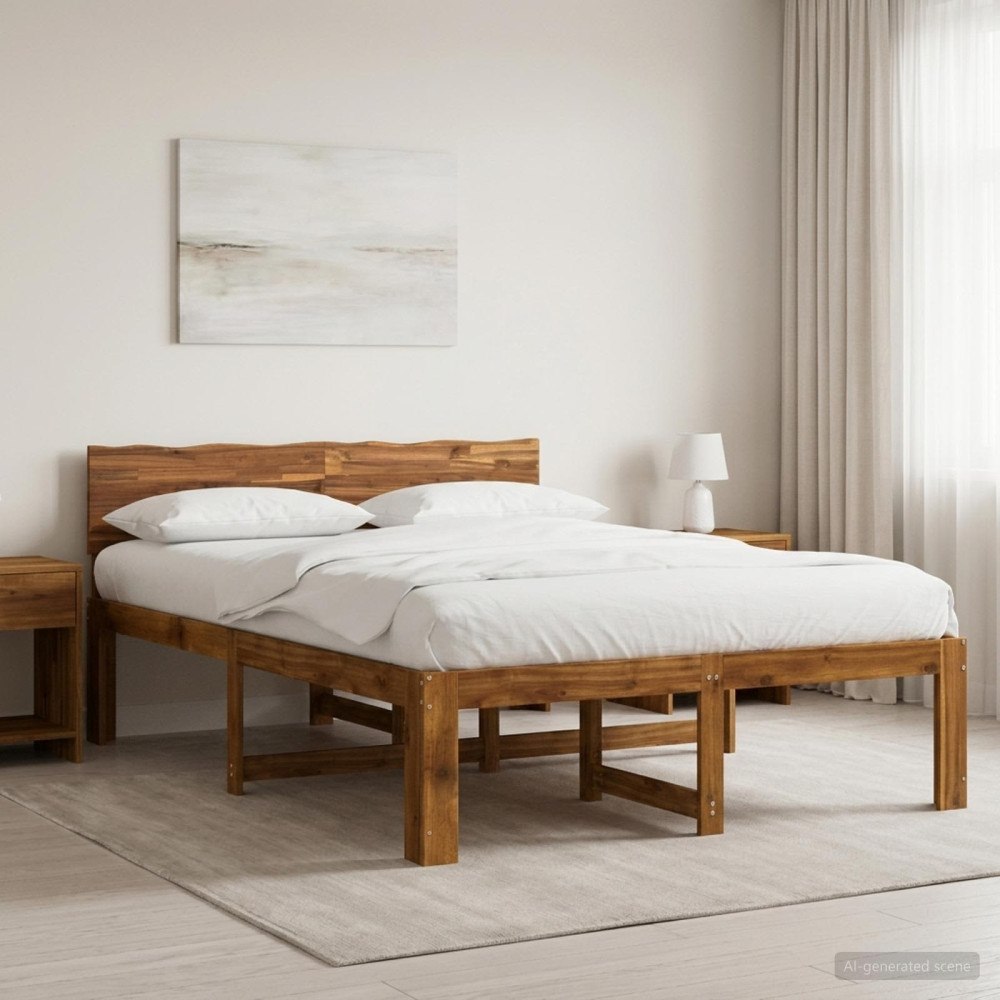 vidaXL Dubbel sängram med huvudgavel ROSTOCK Naturlig 140 x 200 cm