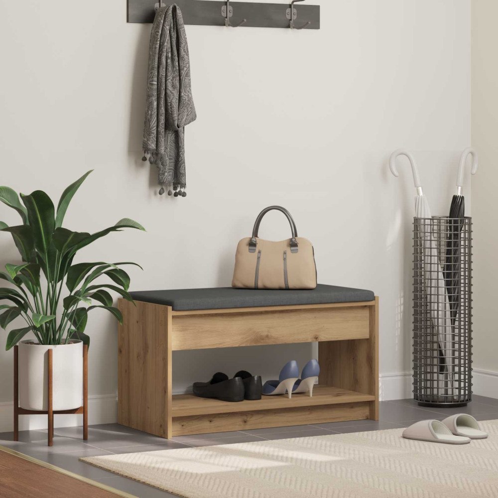 vidaXL Skobänk med kudde Artisan-ek 83 x 38 x 45 cm Konstruerat trä