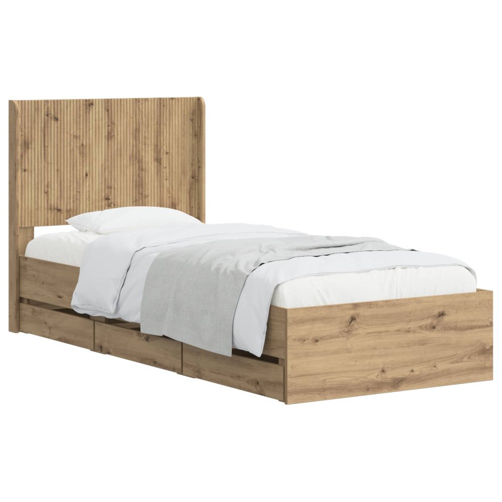 vidaXL Sängram med förvaring och huvudgavel Artisan-ek 90 x 200 cm
