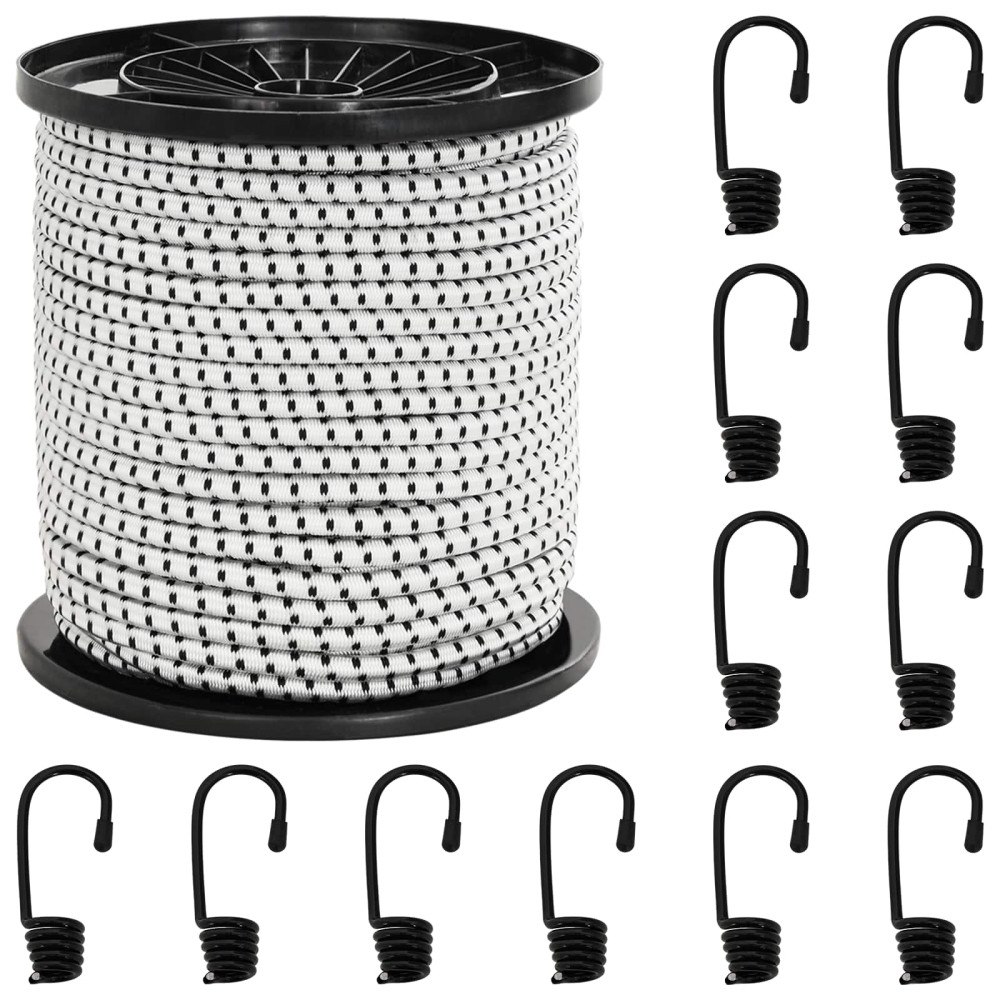 vidaXL Bungee-rep med krokar 4 mm Svart och Vitt PP och gummi