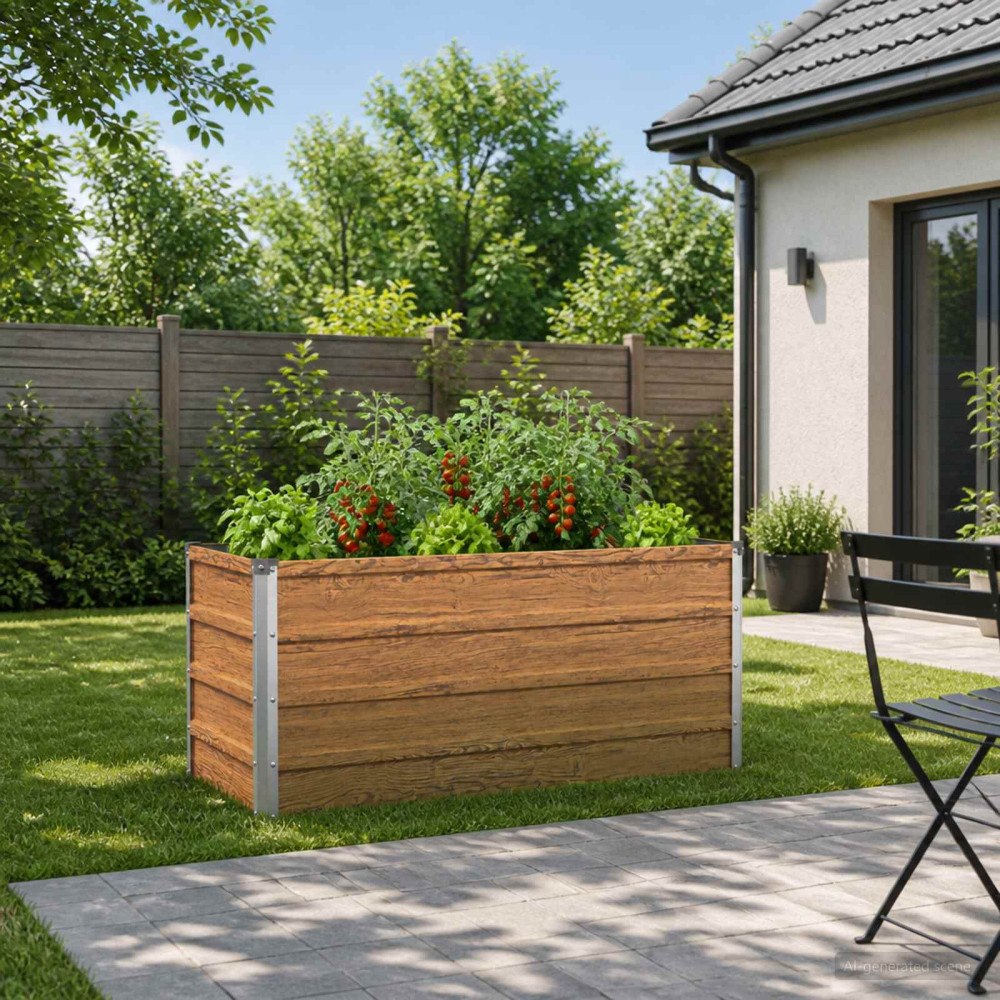 vidaXL Höjd Trädgårdsbädd Träbrun 100 x 40 x 55 cm kallvalsad stål