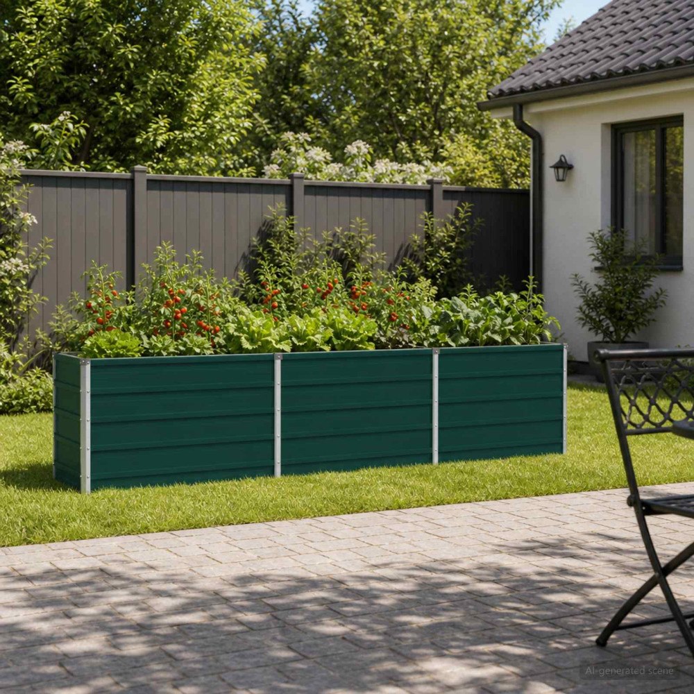 vidaXL Höjd Trädgårdsbädd Grön 240 x 40 x 55 cm kallvalsad stål