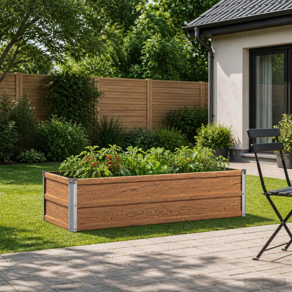 vidaXL Höjd Trädgårdsbädd Träbrun 100 x 40 x 24 cm kallvalsad stål
