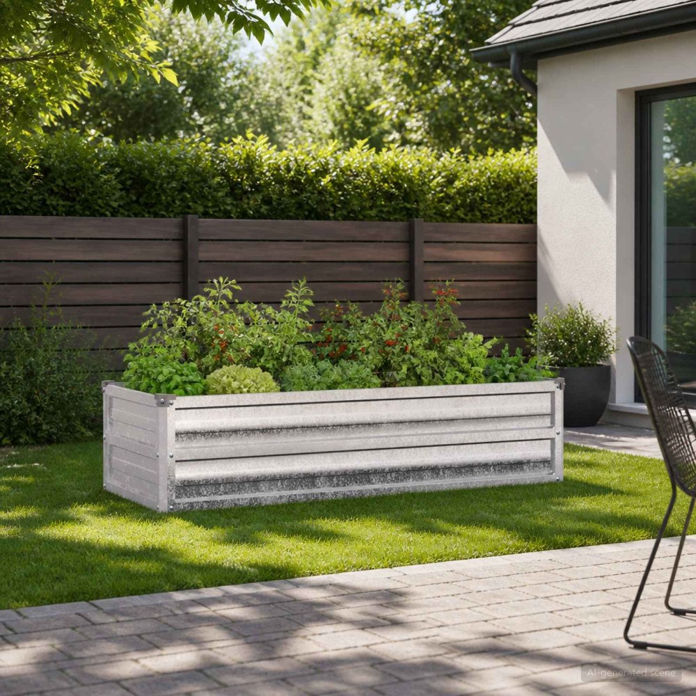 vidaXL Höjd Trädgårdsbädd Silver 100 x 40 x 24 cm galvaniserad