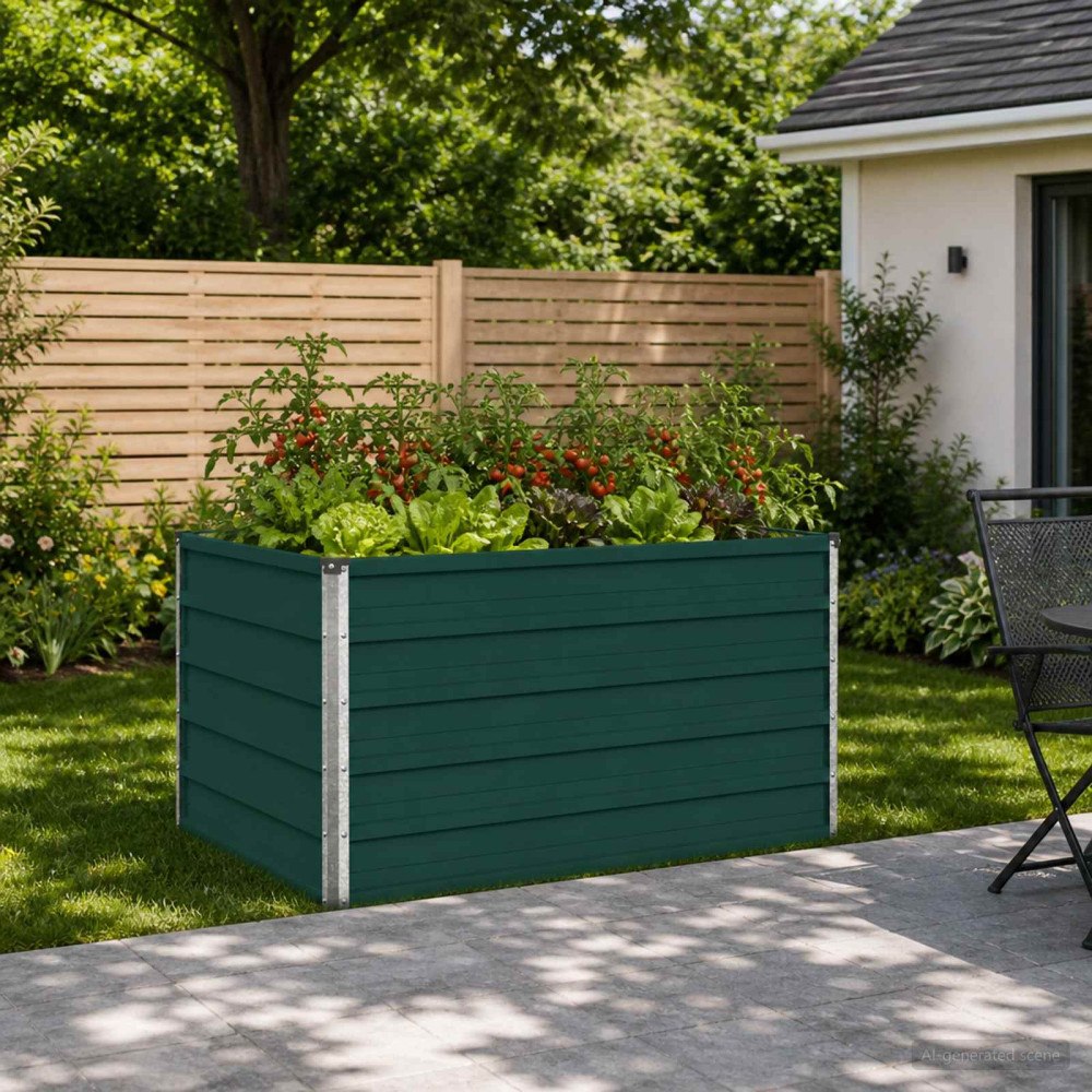 vidaXL Höjd Trädgårdsbädd Grön 100 x 80 x 55 cm kallvalsad stål