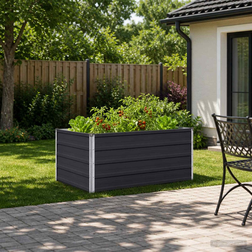 vidaXL Höjd Trädgårdsbädd Antracit 100 x 80 x 55 cm kallvalsad stål