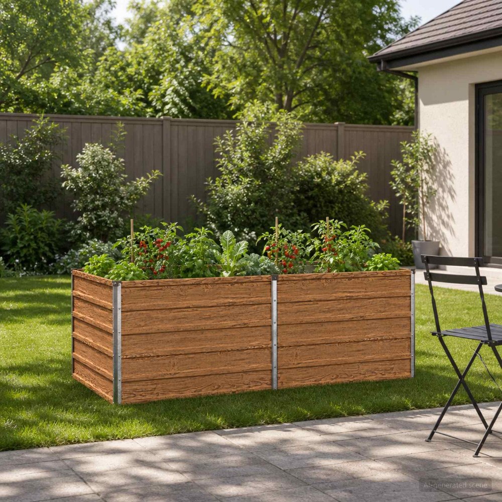 vidaXL Höjd Trädgårdsbädd Träbrun 160 x 80 x 55 cm kallvalsad stål