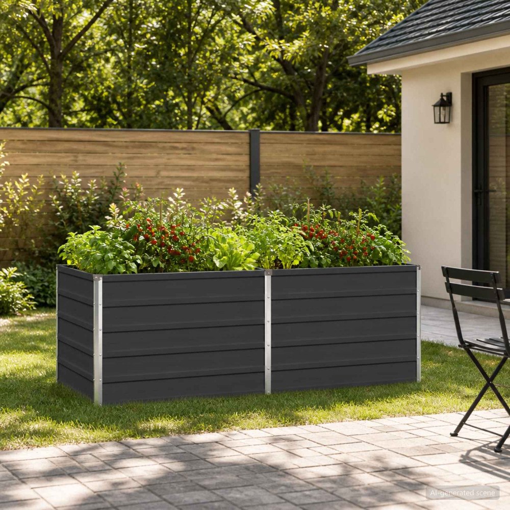 vidaXL Höjd Trädgårdsbädd Antracit 160 x 80 x 55 cm kallvalsad stål