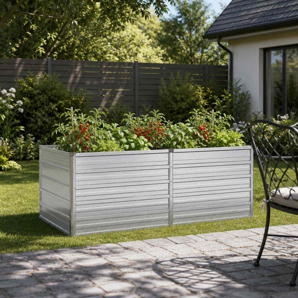 vidaXL Höjd Trädgårdsbädd Silver 160 x 80 x 55 cm galvaniserad
