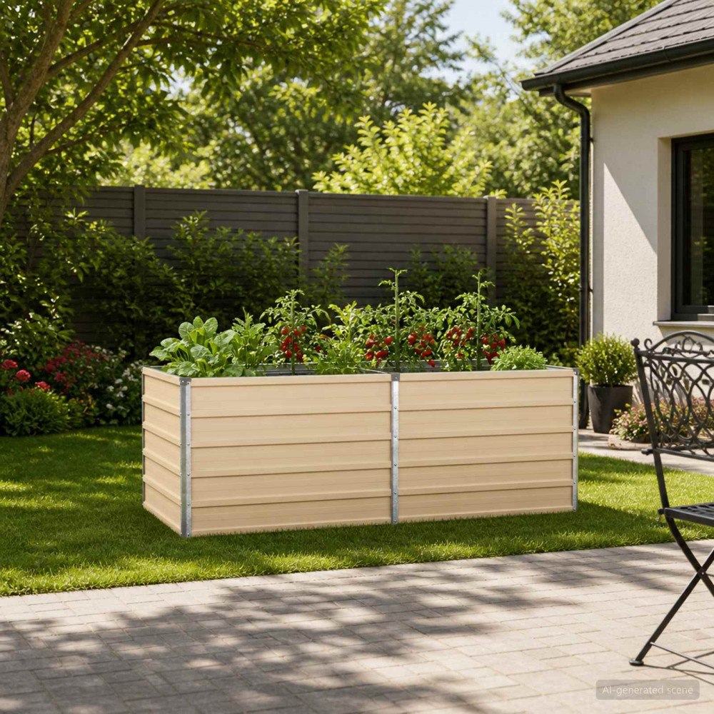 vidaXL Höjd Trädgårdsbädd Elfenben 160 x 80 x 55 cm kallvalsad stål