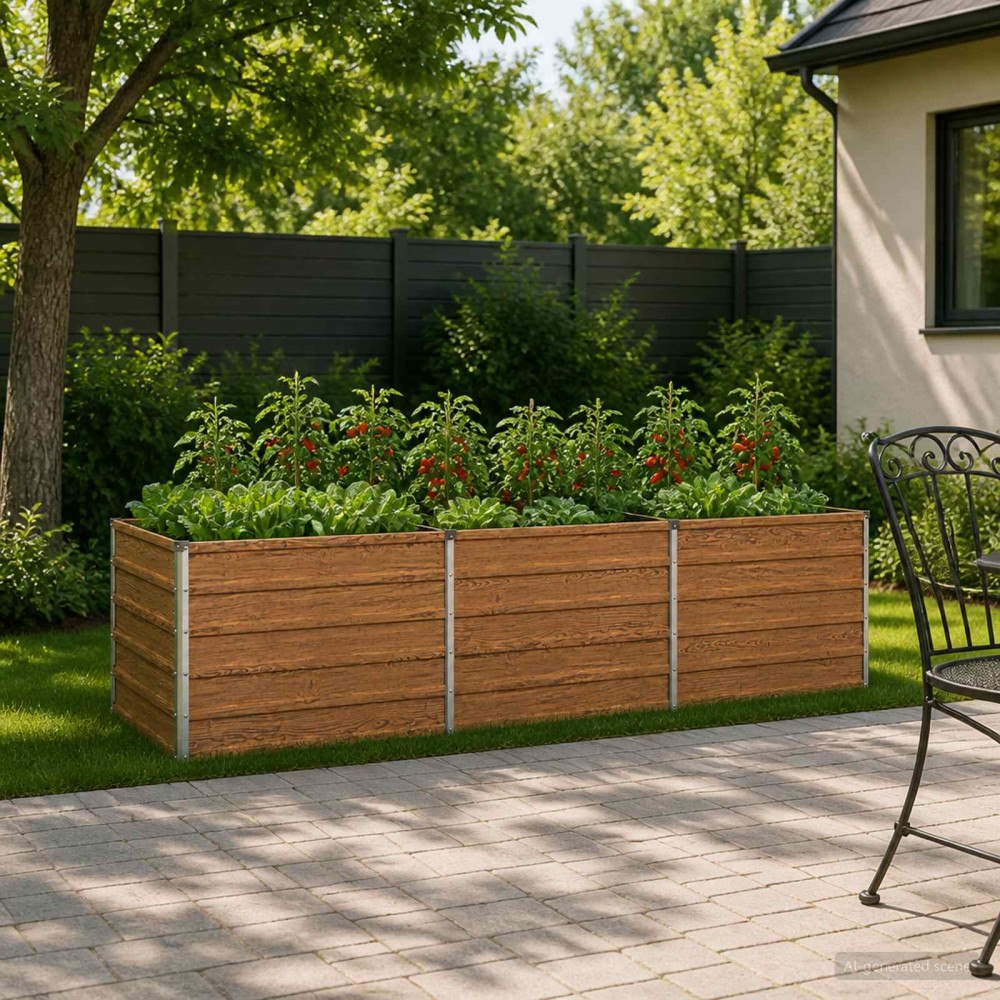 vidaXL Höjd Trädgårdsbädd Träbrun 240 x 80 x 55 cm kallvalsad stål