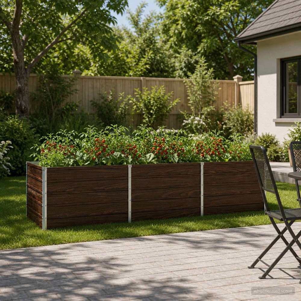 vidaXL Höjd Trädgårdsbädd Svart 240 x 80 x 55 cm kallvalsad stål