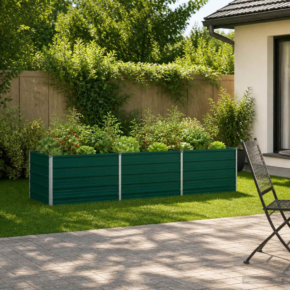 vidaXL Höjd Trädgårdsbädd Grön 240 x 80 x 55 cm kallvalsad stål