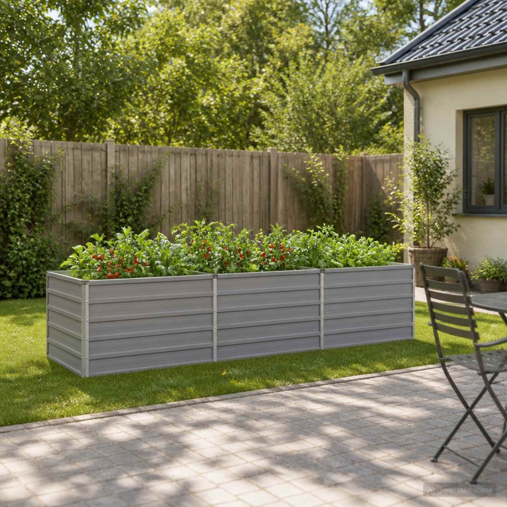 vidaXL Höjd Trädgårdsbädd Grå 240 x 80 x 55 cm kallvalsad stål
