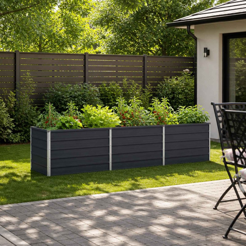 vidaXL Höjd Trädgårdsbädd Antracit 240 x 80 x 55 cm kallvalsad stål