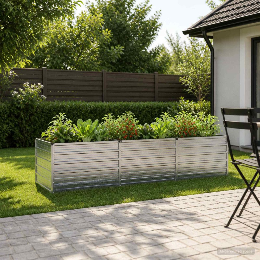vidaXL Höjd Trädgårdsbädd Silver 240 x 80 x 55 cm galvaniserad