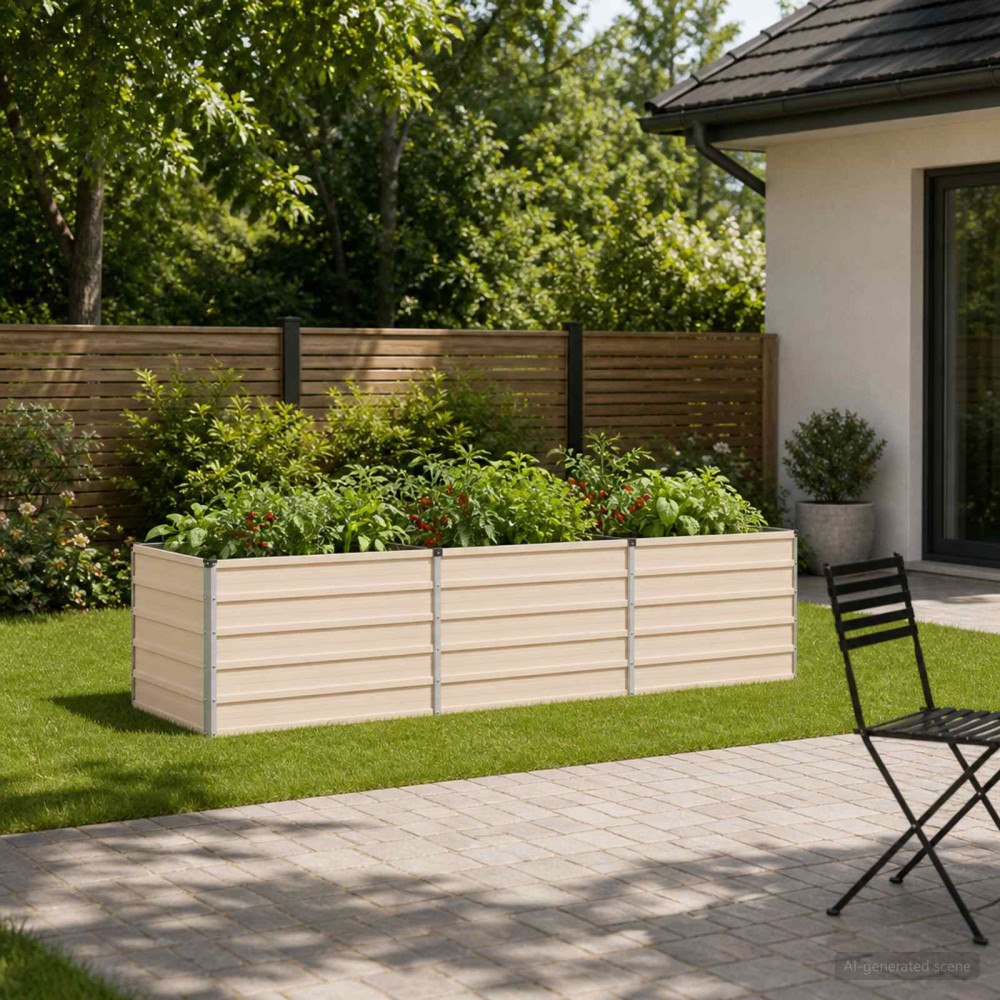 vidaXL Höjd Trädgårdsbädd Elfenben 240 x 80 x 55 cm kallvalsad stål