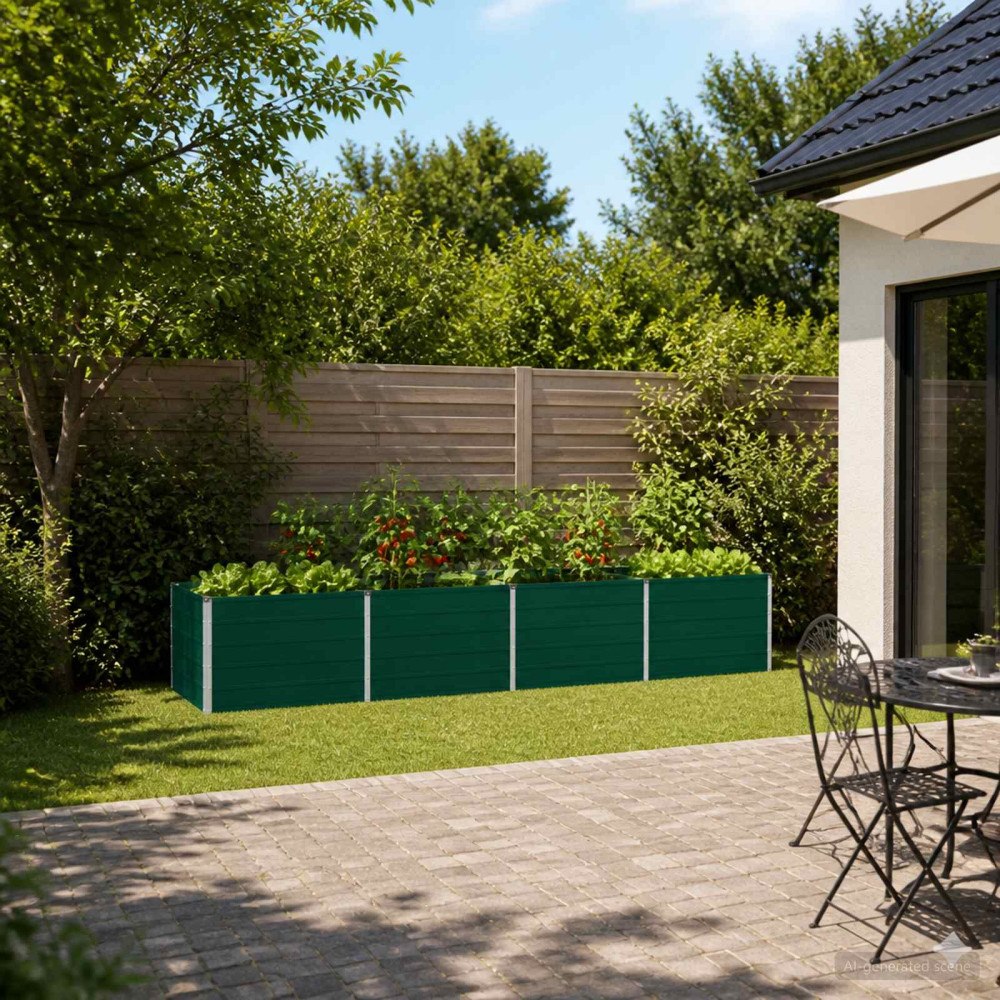 vidaXL Höjd Trädgårdsbädd Grön 320 x 80 x 55 cm kallvalsad stål