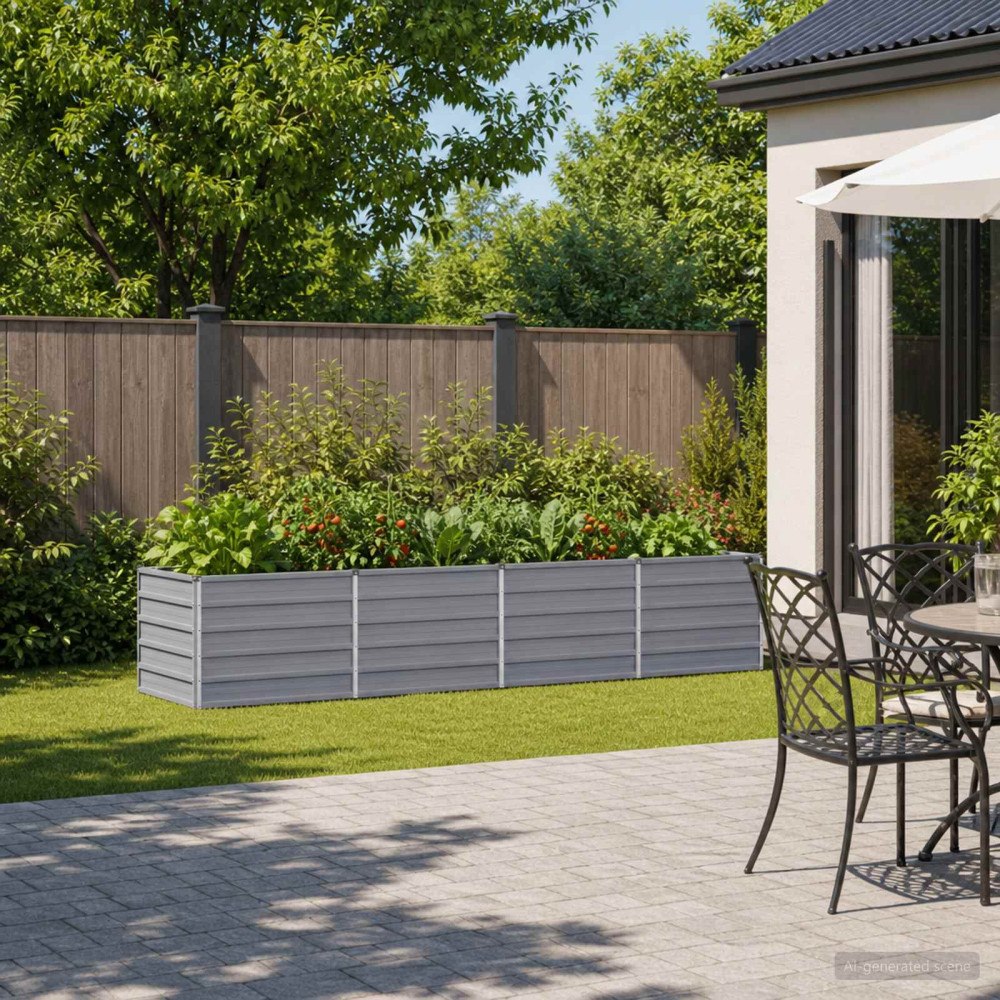 vidaXL Höjd Trädgårdsbädd Grå 320 x 80 x 55 cm kallvalsad stål