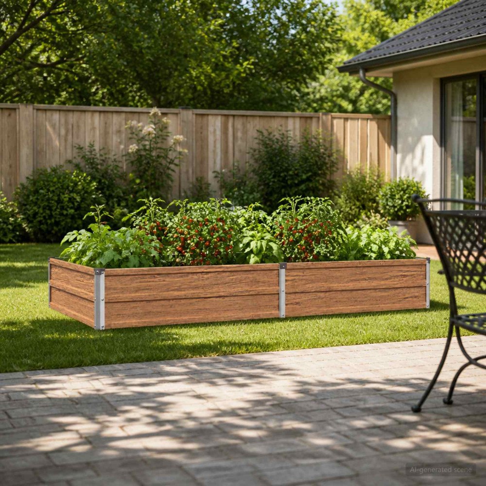vidaXL Höjd Trädgårdsbädd Träbrun 160 x 80 x 24 cm kallvalsad stål