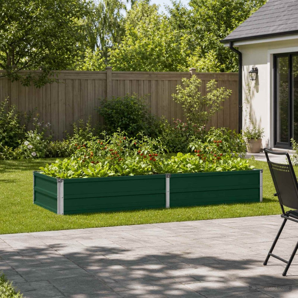 vidaXL Höjd Trädgårdsbädd Grön 160 x 80 x 24 cm kallvalsad stål