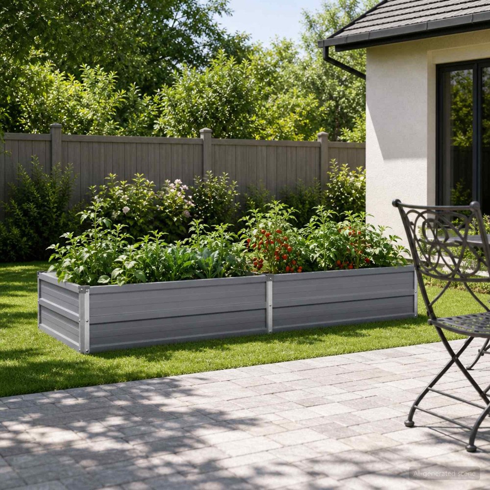 vidaXL Höjd Trädgårdsbädd Grå 160 x 80 x 24 cm kallvalsad stål