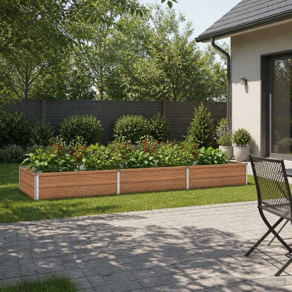 vidaXL Höjd Trädgårdsbädd Träbrun 240 x 80 x 24 cm kallvalsad stål